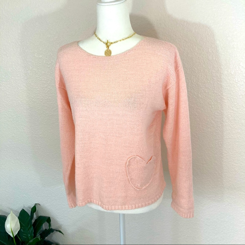 3/$20 Pink lightweight knit sweater with heart